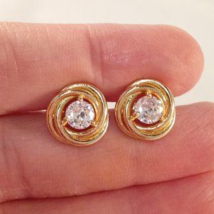 18K Yellow Gold Plated Diamond Zircon Swirl Knot Stud Earrings 6mm .84ctw Gift